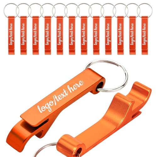 300pz Personalizzati Apribottiglie incisi con logo/testo, Apribottiglie Portachiavi in alluminio per birra e bevande per bomboniere, compleanni, bar, matrimoni, ospiti, anniversari, Natale (Arancione)
