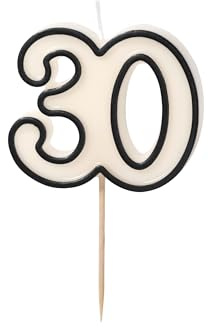 Zahlenkerze 30 - Kerze 30. Geburtstag | Elegante Geburtstagskerze 30 Jahre, Für Torte, Kuchen, Cupcakes & Jubiläum, Männer & Frauen, Schwarz Cremeweiß