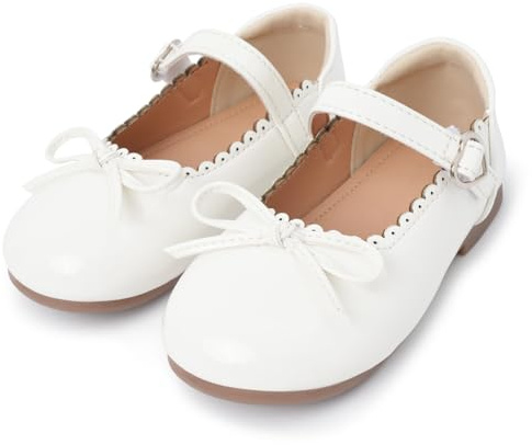 Adigau Chaussures Ballerines Filles Chaussures de Princesse Antidérapante Mary Jane Plat Brillant Léger Chaussure Mariage Confortable Blanc 27 EU
