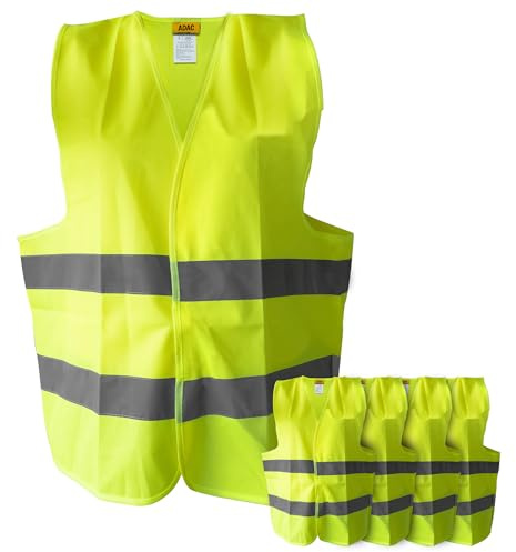 OK Cars ADAC Warnweste 5er Set – Sicherheitsweste für extra hohe Sichtbarkeit Dank hochwertiger Reflektoren – Reflektierende Weste fürs Auto, Motorrad & Outdoor – Sicher und Hochqualitativ
