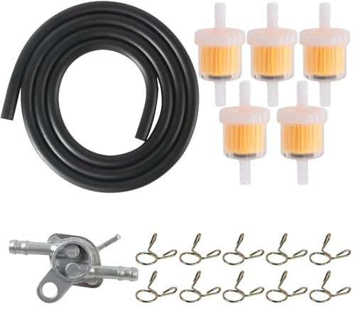 Benzinschlauch 6mm, 17-teiliges Kraftstofffilter Set für Motorräder, Inklusive Tankventil, Kraftstoffschlauch und Klemmen, Ideal für Kraftstoffsystemwartung und DIY Reparaturen