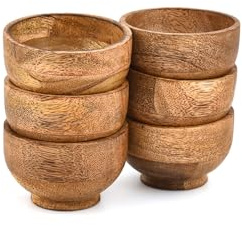 Indus Lifespace Lot de 6 bols ronds en bois de manguier pour sauces, noix, épices – Mini plats décoratifs (7,6 x 7,6 x 2)