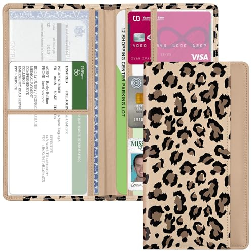 Kakurookie Car Registration and Insurance Holder, with Magnetic Closure for License, Cards and Documents, All Vehicle Needs and Car Accessories (Leopard-Yellow)