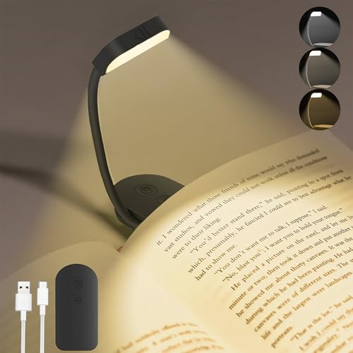 Lampe de Lecture Pince Livre, Mini Lampe de Livre Rechargeable USB avec 9 LEDs, Dimmable, 3 Modes de Température de Couleur, Cou Flexible 360°, Parfaite pour Lecture au Lit, Enfants, Voyage - Noir