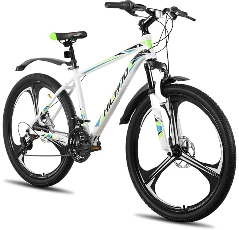 HILAND 26 Inch Mountain Bike for Adults, 3/6 Spoke Wheel, 18 Speed Mens and Womens Mountain Bike, with Double Disc Brakes, 26 Inch MTB Aluminium Frame Bicycle