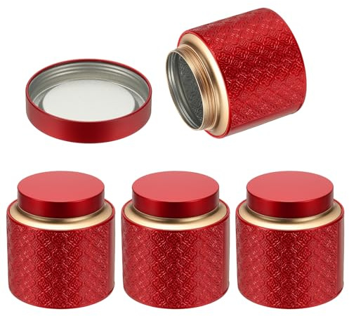 Uxcell 4 barattoli di latta per tè, 10 x 14 cm, rotondi, con coperchio, grandi contenitori in metallo sfuso per conservare biscotti, caramelle, caffè, regali, candele, fai da te, viaggi, colore rosso