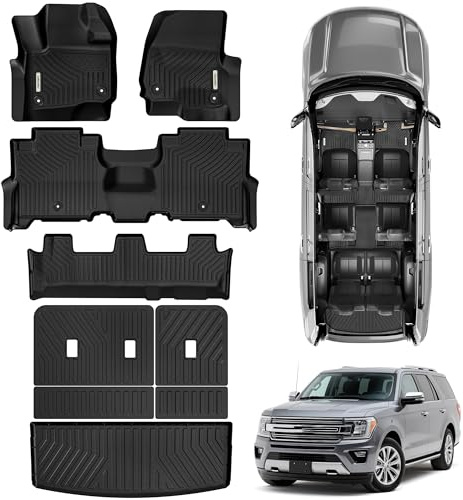 OEDRO Floor Mats Fit for Ford Expedition 2018-2024 8-Seater(Not Fit MAX), Custom Fit TPE All Weather Trunk Mat w/Backrest for Expedition Accessories, Anti-Slip Back Seat Protector