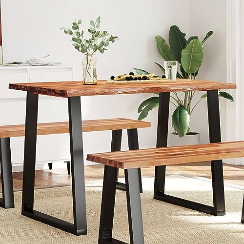 Frdhee Mesa de barbacoa, mesa de comedor con borde de árbol, 110 x 70 x 75 cm, madera maciza de acacia, mesas de comedor para balcón, terraza, jardín