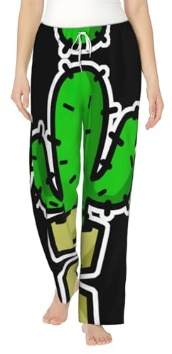 Pantalon de pyjama ample imprimé cactus pour femme, pantalon de nuit doux et confortable pour femmes, filles à Noël, blanc, M