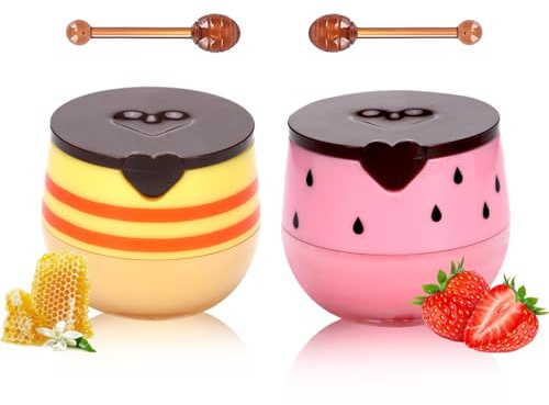 Strawberry & Honey Balm Lip Balm - 2Pcs Moisturising Lip Sleeping Mask for Dry & Cracked Lips - Hydrating Lip Mask Overnight with Stick - Strawberry Honeybalm for Reducing Lip Lines