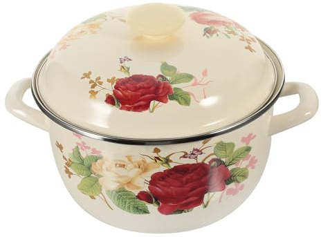 Homoyoyo Retro Enamel Milk Pot with Lid 20Cm Vintage Double-Handle Thickened Saucepan for Soup Cooking Pasta Pot Suitable for Stovetop and Kitchen Use