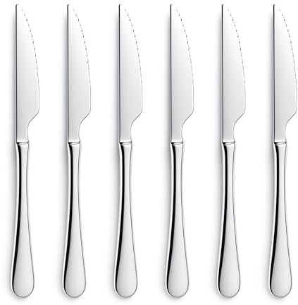 Juego de 6 Cuchillos de Carne Acero Inoxidable 22.5 x 2.05 cm, Resistentes para Uso Diario, Aptos para Hogar y Restaurante