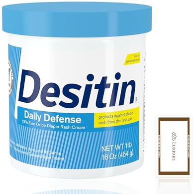 Baby Care Set: Contains Desitn Daily Defense Baby Diaper Rash Cream 16 oz with Luxpaks Wipe