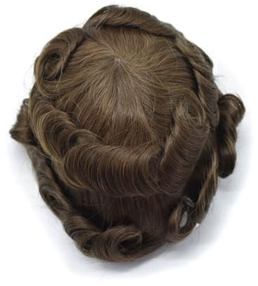 Peluca Peluquín de cabello humano, prótesis capilar masculina, Base piel fina, 4# marrón(7x9)