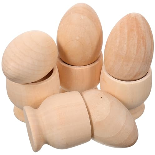 UTHCLO Set 4 Portauova in Legno Grezzo 4 Supporti e 4 Vassoi, Porta Decorazioni per Uova Fai da Te, per Feste di Pasqua, attività Creative e Centrotavola Rustici per Casa, Ufficio
