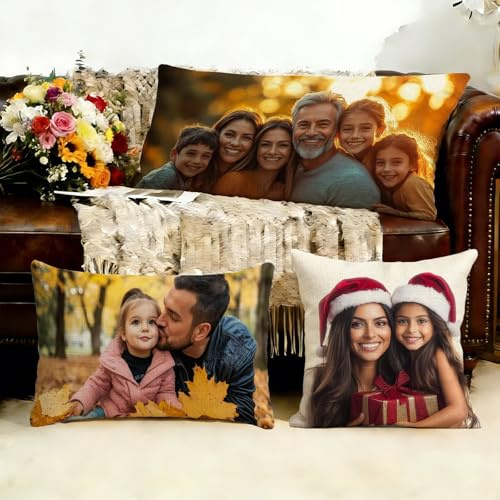 Personalisiertes Kissen Mit Foto - Kissenbezug 40 x 80,Fotokissen,Mit Individuellem 2 Fotos/Text-Druck,Sofakissen,Personalisiertes Kuschelkissen Erwachsene Ideales Foto Geschenke Personalisiert J1-92