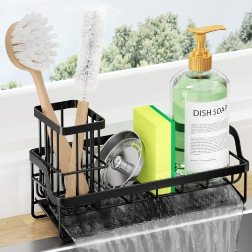 HapiRm Sponge Holder for Kitchen Sink - Sink Caddy with Self Draining | Stainless Steel Kitchen Sink Organiser with High Brush Holder, Kitchen Caddy for Sponge and Cleaning Accessories