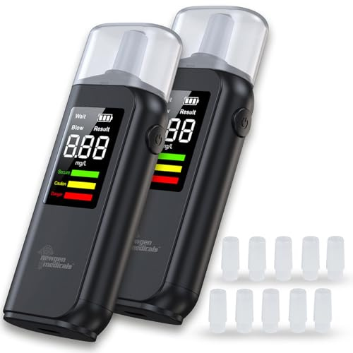 Newgen Medicals Alkoholtester für Autos: 2er-Set berührungslose Alkoholtester, LCD-Anzeige, LED-Farbskala, Akku (Handschuhfach, hygienisch)