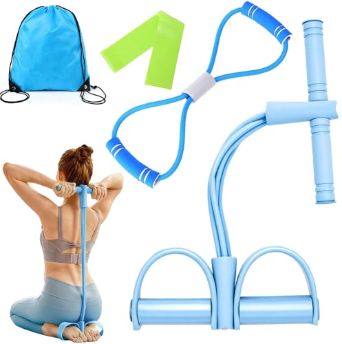 CHUANFU 4 Pièces Corde de Tension Multifonction avec Figure 8 Bande de Resistance et Elastique 8 Tubes avec Pédale, Elastique Musculation pour Abdominaux Bras Jambes Minceur Yoga Sport Maison