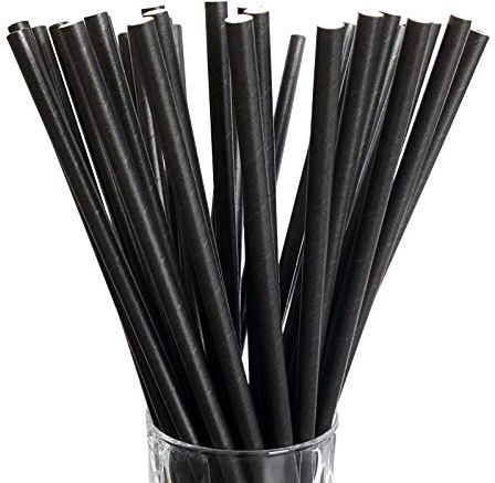 LUXENTU Strohhalme Trinkhalme aus Papier - 100, 300, 500 oder 1000 Stück - (100 Stück, Schwarz/Jumbo)
