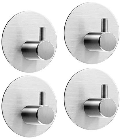 Aikzik Self Adhesive Hooks, Heavy Duty Stick on Door, Wall, Strong Sticky Hooks Hanging up to 8KG for Towel, Keys, Waterproof and Rustproof in Shower Bathroom Kitchen, No Drill Glue Needed,4 Pack