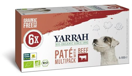 Yarrah Lot de 6 boîtes de pâté au bœuf Bio pour Chien 6 x 150 g