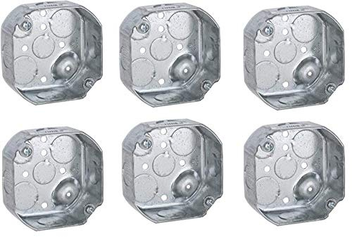 Hubbell-Raco 127 Octagon Box, 4-Inch, Raised Ground 1-1/2-Inch Deep 1/2-Inch and 3/4-Inch Side Knockouts, 4 in, Gray Finish. 6 Pack