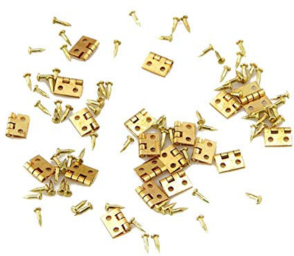 Ruluti 20pcs Mini Métal Charnière pour 1/12 Maison Miniature Meubles Laiton Charnière Maison De Poupée Miniature Closet d'or