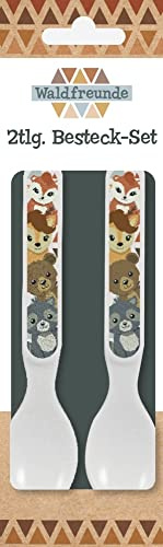 P:os 34317 - Löffel-Set im niedlichen Waldfreunde Design, 2 Brei-Löffel für Babys und Keinkinder, aus Kunststoff (PP, bpa- und phthalatfrei)