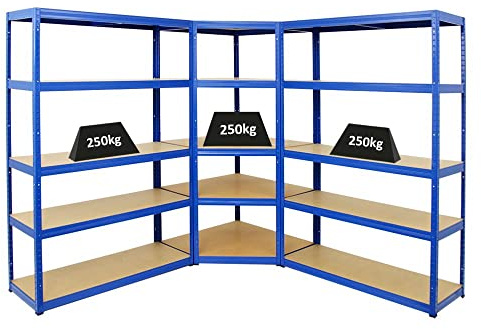 PROREGAL Mega Deal 1x Étagère d'angle + 2X Étagère Charge Lourde BIG Elephant S | Bleu | Lot d'étagères Robustes de Garage, Atelier, Cave, sous-Sol, Stockage, Rangement, Rayonnage