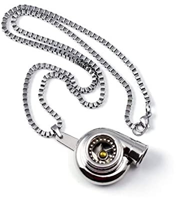 WEIYIing Collana per Auto Torque Ciondolo per Motore da Uomo in Acciaio Inossidabile Punk da Uomo Ciondolo per Locomotiva retrò in Acciaio Inossidabile,Turbo Argento Lucido