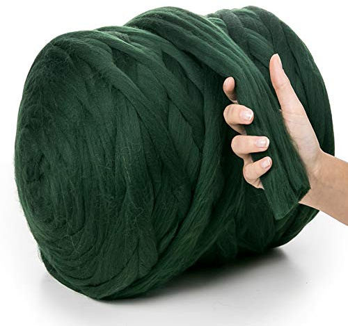 MeriWoolArt XXL Merino Wolle – 100% Schurwolle, Extra Dickes Filzgarn (4–5 cm) für Armstricken, Trocken- & Nassfilzen, Decken & Babydecken – Dunkelgrün 100g