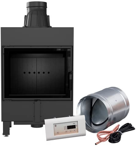 KRATKI Lucy Slim Smart Holzbefeuerter Kamineinsatz Lufteinlass BImSchV 2 konform Stahl Thermotec Auskleidung Glasscheibe linksseitig 12 kw 120,3x70,4 cm Thermischer Wirkungsgrad 80 MSK Regler