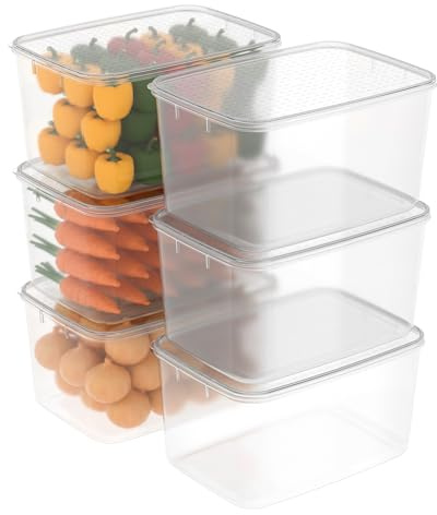 Cetomo 7L*6 Contenitore per Alimenti, Scatole per Frigo in Plastica, Organizzer per Frigorifero, Contenitori con Coperchio adatti Freezer, Senza BPA, Sicuro per Microonde, Trasparente, 7L-6 Unità