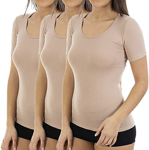 Lacotex Camiseta Interior de Mujer | Camiseta Camiseta Manga Corta y Cuello Pico | Confort y Protección Térmica Interior | Pack Ahorro 3 Unidades | Talla M LCT462 Blanco