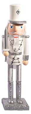 Schiaccianoci Natale Soldatino con spada (24cm) in legno glitterato, argento/bianco