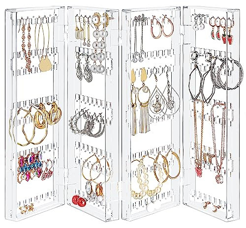 Kurtzy Faltbarer Acryl Schmuck Organizer - 5 Etagen & 4 Paneele für Ohrringe, Armbänder & Ketten Aufbewahrung - Für 128 Paar Ohrringe - Klarer Transparenter Jewelry Organizer