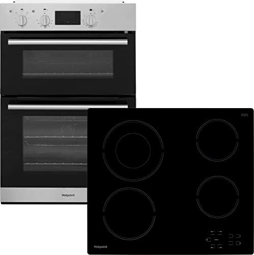 Hotpoint HotDD2Ceram Built In Electric Double Oven and Ceramic Hob Pack - Stainless Steel/Black - A/A Rated