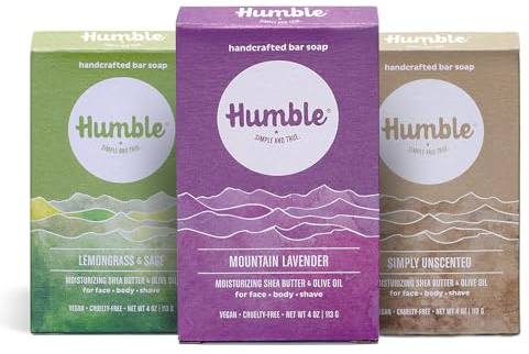 Humble Natural Bar Soap, Herbal & Fresh - Cold Processed Face & Body Soap Bar with Essential Oils - Moisturizing Formula for Long-Lasting Freshness, Gently Cleanses & Soothes Skin, Vegan - 3 Pack