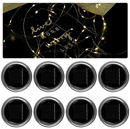 8Pcs Solar Mason Jar Lid Lights - 9.84ft 30LED IP44 Waterproof Lanterns With Flexible String Light - Auto On/Off Anti-Rust for Patio Garden Wedding