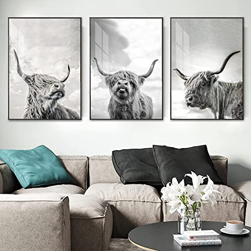 LXTOPN Highland Cow Canvas Pictures, Highland Cow Wall Picture Poster for Bedroom Living Room Modern Decoration No Frame (Black-A, 30x40cm)