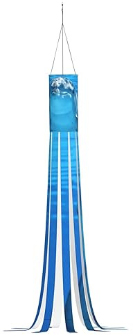 Dolphin with A Smile Print Halloween Windsock Flag 59 Inch Durable Novelty Outdoor Hanging Decor with Led Lights for Yard Patio Lawn Garden Party Supplies