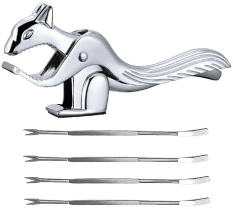 Cascanueces – Divertida forma de ardilla herramienta de nueces abridor de nueces pesado aleación de zinc cascanueces multifuncional clip de nueces con 4 púas para nuez, avellana y nuez pecana