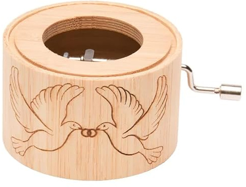 Spieluhr aus Bambus mit der Melodie: Hochzeitsmarsch von Felix Mendelssohn-Bartholdy - music box von Kurbelwerk green-line, Classic-Edition, Motiv 2 Tauben