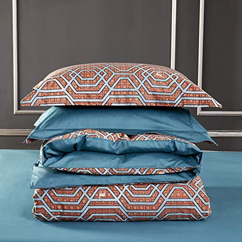 Bedding Duvet Cover Set - Brushed Microfibre Duvet Cover with Pillow CasesVertical Blue White Stripe Striped Set 100% Cotton Double Teal Bed Reversable Quilt Easy Care Anti-Allergic Soft Smooth (Que