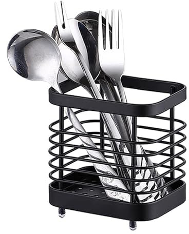 Tomotato Küchenutensilienhalter, 7.5×10×10.5cm Schwarz Edelstahl Utensilhalter Wandmontage, Anti-Rutsch Utensilienhalter Organizer für Küchenzubehör Küche Ohne Bohren