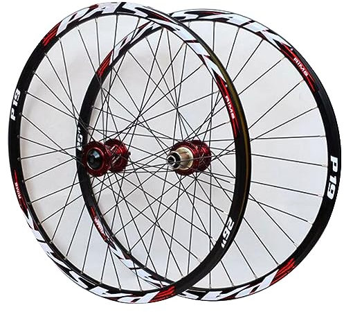 ZECHAO Mountainbike Laufradsatz mit Scheibenbremse,Schnellspanner/Steckachse Universell 26 27,5 29X1,25–2,5 Zoll Reifen Doppelwandige Leichtmetallfelgen 7–11 Gänge Wheelset (Color : Red, Size : 27.5