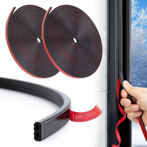 Joint de Porte D'Entrée D-Profil NOUVELLE Silicone, 12M Joint Porte Fenêtre Isolation Phonique Isolant Fenêtre, Joint d'Etanchéité Autocollant, Calfeutrer Porte Thermique Par YOUSHARES (Noir)