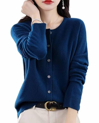 Lipski Kaschmir-Cardigan-Pullover für Damen, Kaschmir-Damen-Cardigan aus weicher, Warmer Strickwolle mit Rundhalsausschnitt (H,S)