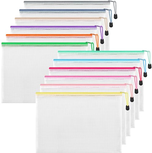 HEETA 12 Stück Dokumententasche A4, Starke Zipper Beutel, Wasserdichte Dokumentenbeutel mit sicheren Reißverschlüssen für Büro Schule Zuhause Reisen Aufbewahrung, 12 Farben